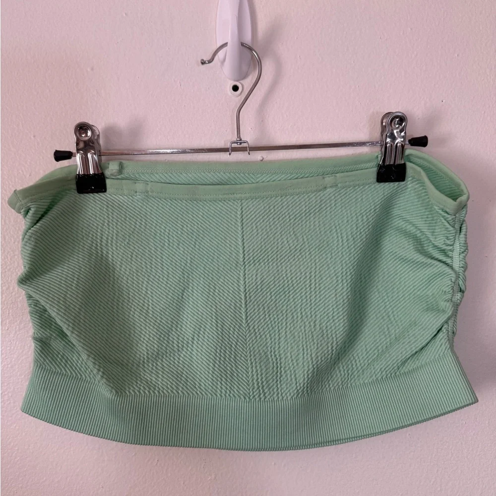 Closie Mint Green Ruche and Ribbed Removable Straps Bandeau Tube Top SKU0522,